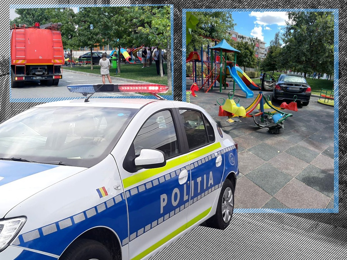 Accident incredibil în București: o şoferiţă a vrut să parcheze maşina, dar a încurcat pedalele şi a intrat cu bolidul într-un loc de joacă pentru copii!