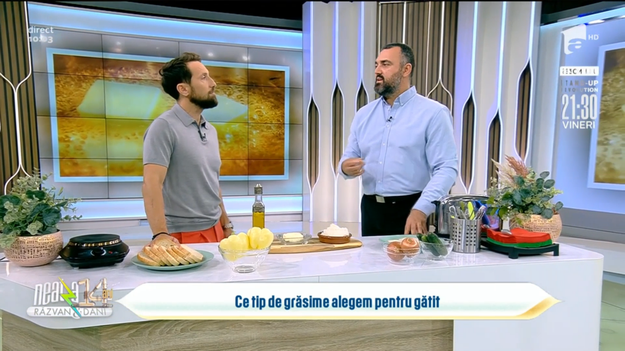 VIDEO | Ce tip de grăsime este indicat să alegem pentru gătit. Sfatul nutriționiștilor: „Untura pot să o folosesc să frăgezesc carnea. La prăjire, avem untul – când prăjești, poți să-l amesteci. Și legumele pot fi trase în unt”