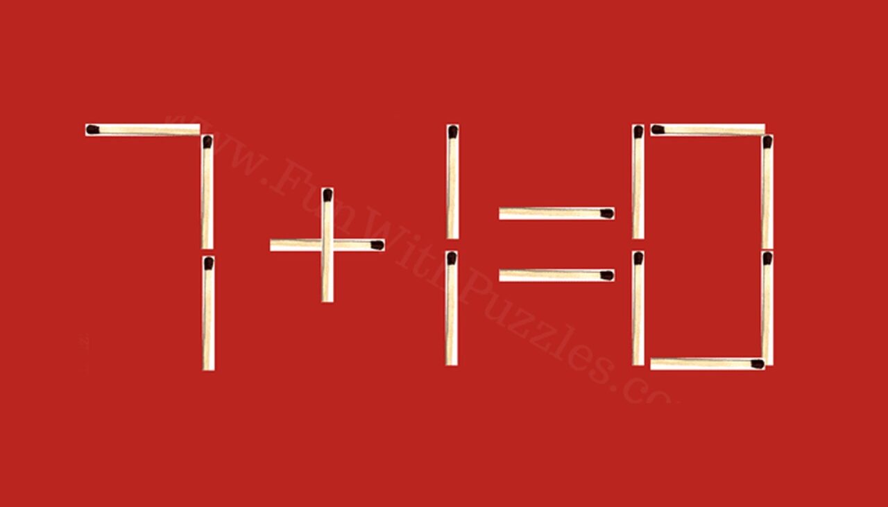 Test IQ cu chibrituri | Mutați un singur băț pentru a corecta egalitatea 7+1=0