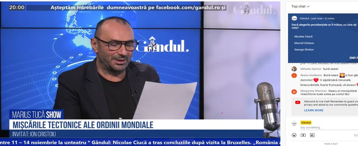 Poll Marius Tucă Show: „Dacă alegerile prezidențiale ar fi mâine, cu cine ați vota?”