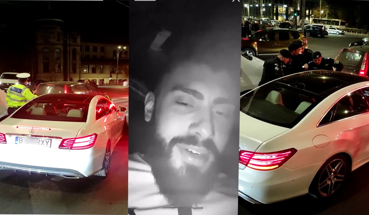Șoferul Mercedesului care a demarat în trombă pe lângă un polițist și patru jandarmi a fost prins / În cursul nopții, „bombardierul” a postat filmulețe din cada cu spumă, în timp ce râdea de polițiști / Cine este Șerban Michelle Antonio