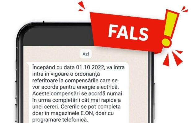 Atenție la mesajele false primite în numele E.ON! Energie România roagă consumatorii să nu dea curs invitațiilor