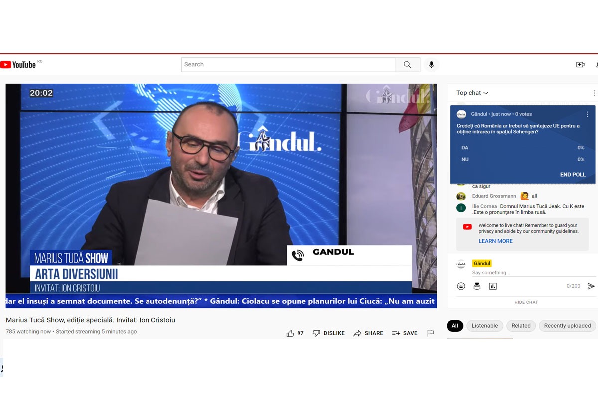 Poll Marius Tucă Show: ”Credeți că România ar trebui să șantajeze UE pentru a obține intrarea în Spațiul Schengen?”