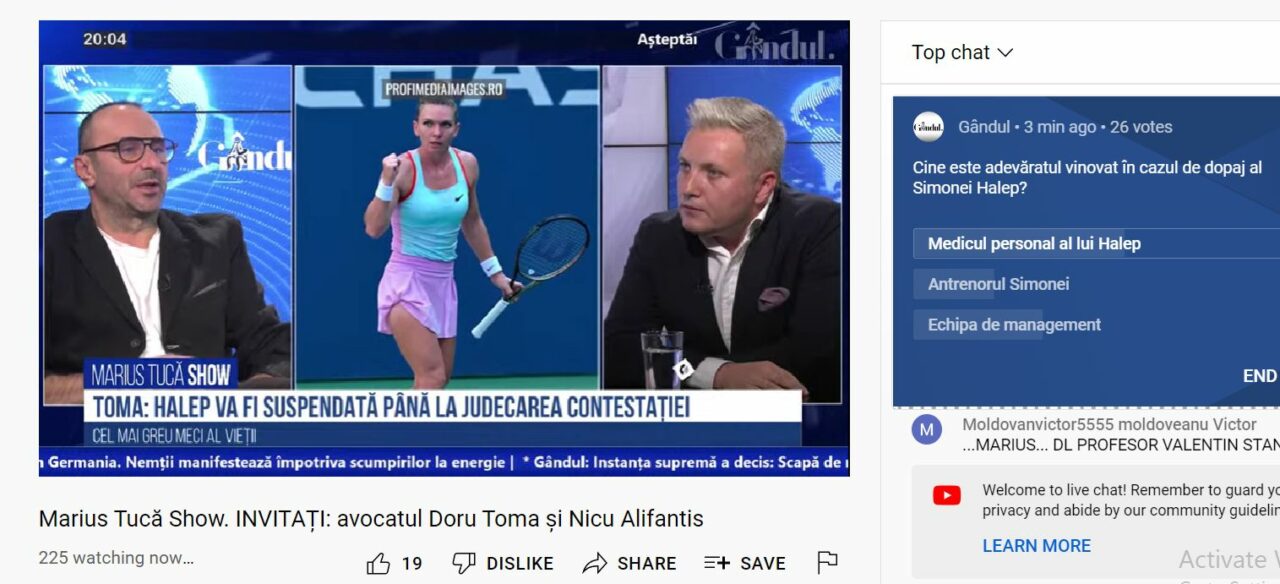 Poll Marius Tucă Show: „Cine este adevăratul vinovat în cazul de dopaj al Simonei Halep?”. Au fost trei variante de răspuns
