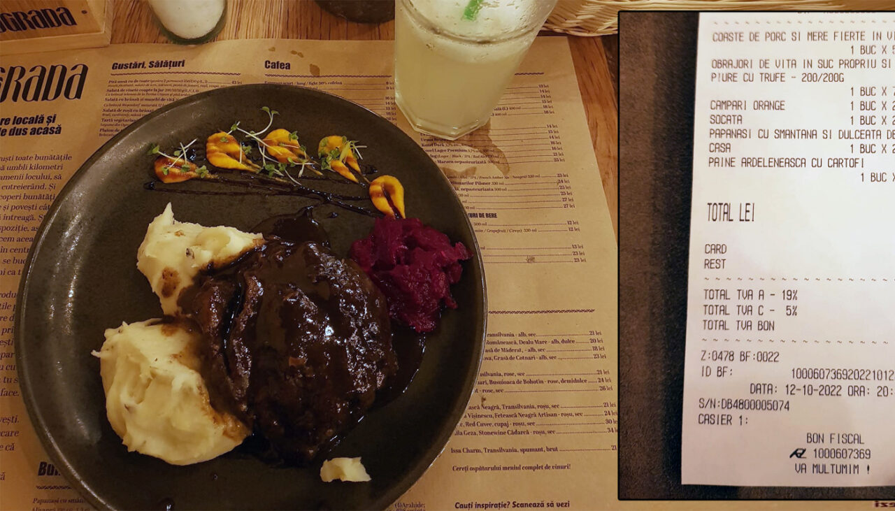 Avem nota de plată! Câți lei a dat o turistă pe o porție de obrăjori de vițel, într-un restaurant din Brașov