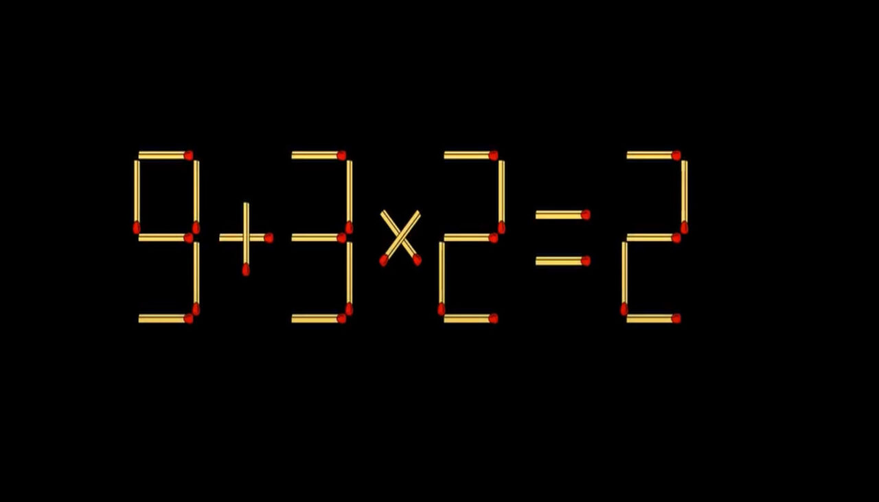 Test IQ exclusiv pentru genii | Mutați 1 singur chibrit pentru a corecta egalitatea: 9+3×2=2