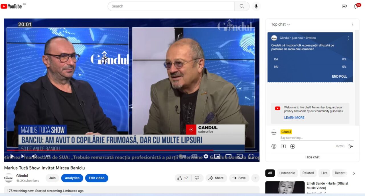 Poll Marius Tucă Show: „Credeți că muzica folk este prea puțin difuzată pe posturile de radio în România?”