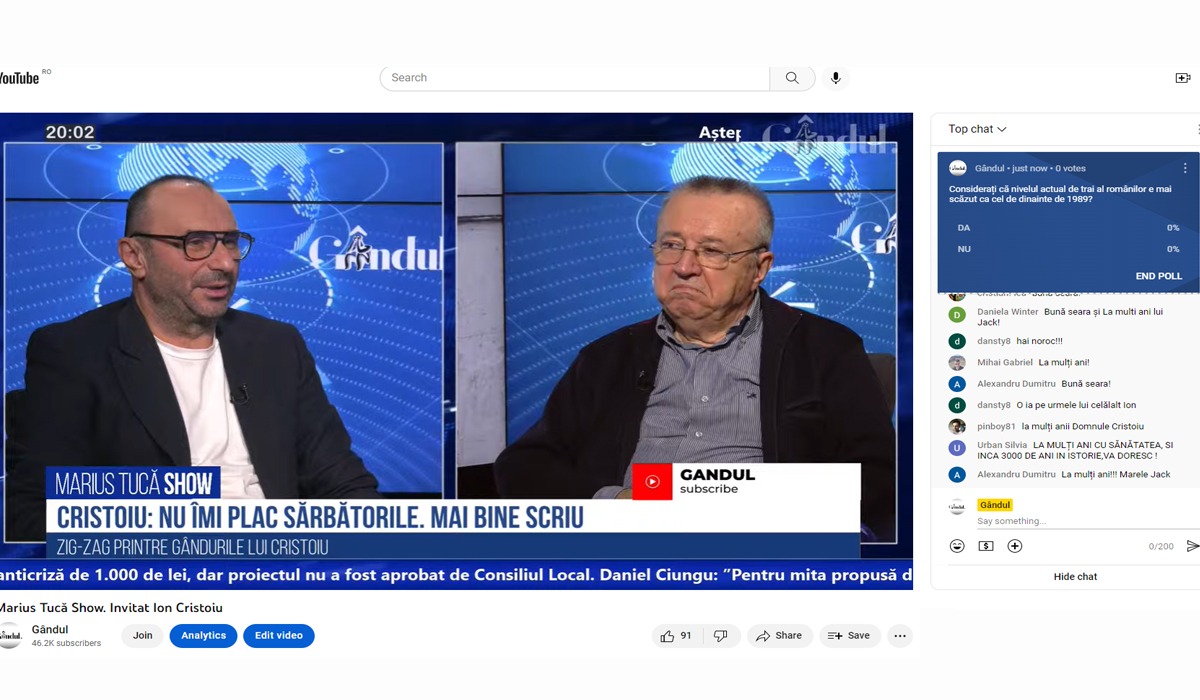Poll Marius Tucă Show: „Considerați că nivelul actual de trai al românilor este mai scăzut ca cel de dinainte de 1989?”
