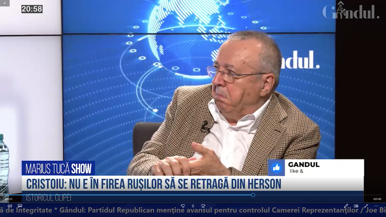VIDEO | Ion Cristoiu: „Nu e în firea rușilor să se retragă din Herson. Ucrainenii nu au curaj să atace pe celălalt mal”