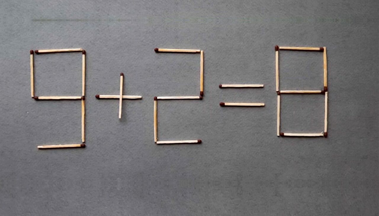 TEST IQ exclusiv pentru genii | Mutați un singur chibrit pentru a rezolva egalitatea: 9+2=8
