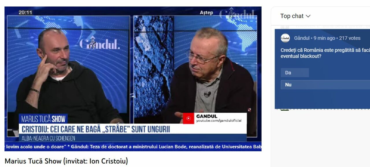 Poll Marius Tucă Show: „Credeți că România este pregătită să facă față unui eventual blackout?”