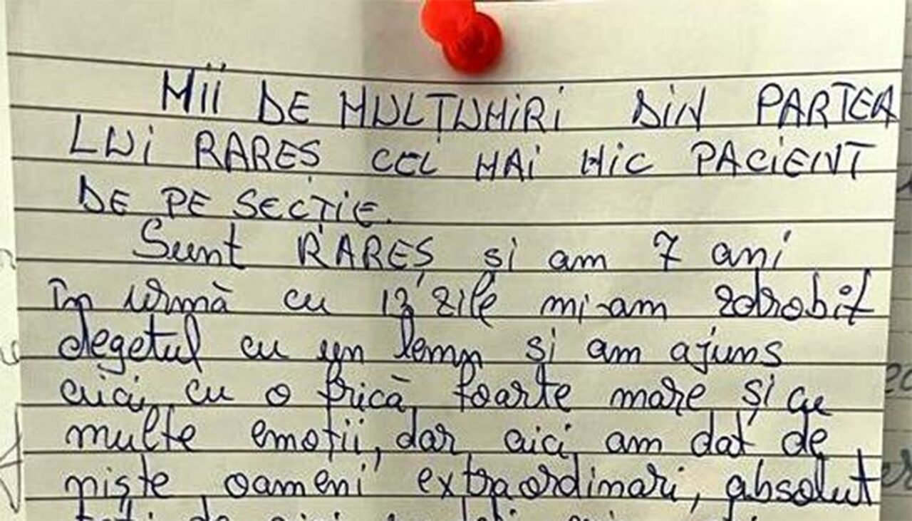 Scrisoarea emoționantă a unui băiețel din Cluj, adresată medicilor de la Urgențe: „Sunt Rareș și am 7 ani. În urmă cu 13 zile…”