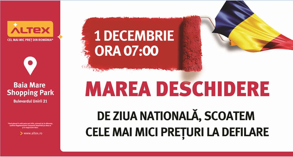 Altex deschide un nou magazin în Baia Mare! Marea deschidere are loc pe 1 Decembrie în centrul comercial Shopping Park!