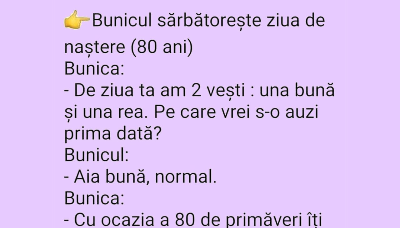 Bancul de joi | „De ziua ta, am două vești: una bună și una rea”