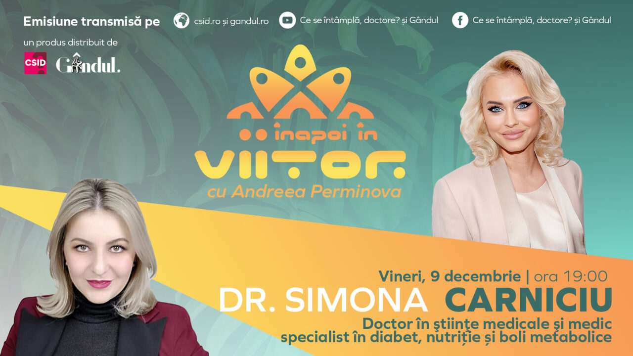 Dr. Simona Carniciu este invitată la ,,Înapoi în viitor’’, vineri, 9 decembrie, de la ora 19:00