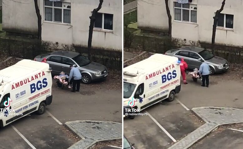 VIDEO | Pacientă din Iași, dusă cu roaba până la ambulanță pentru că targa era defectă