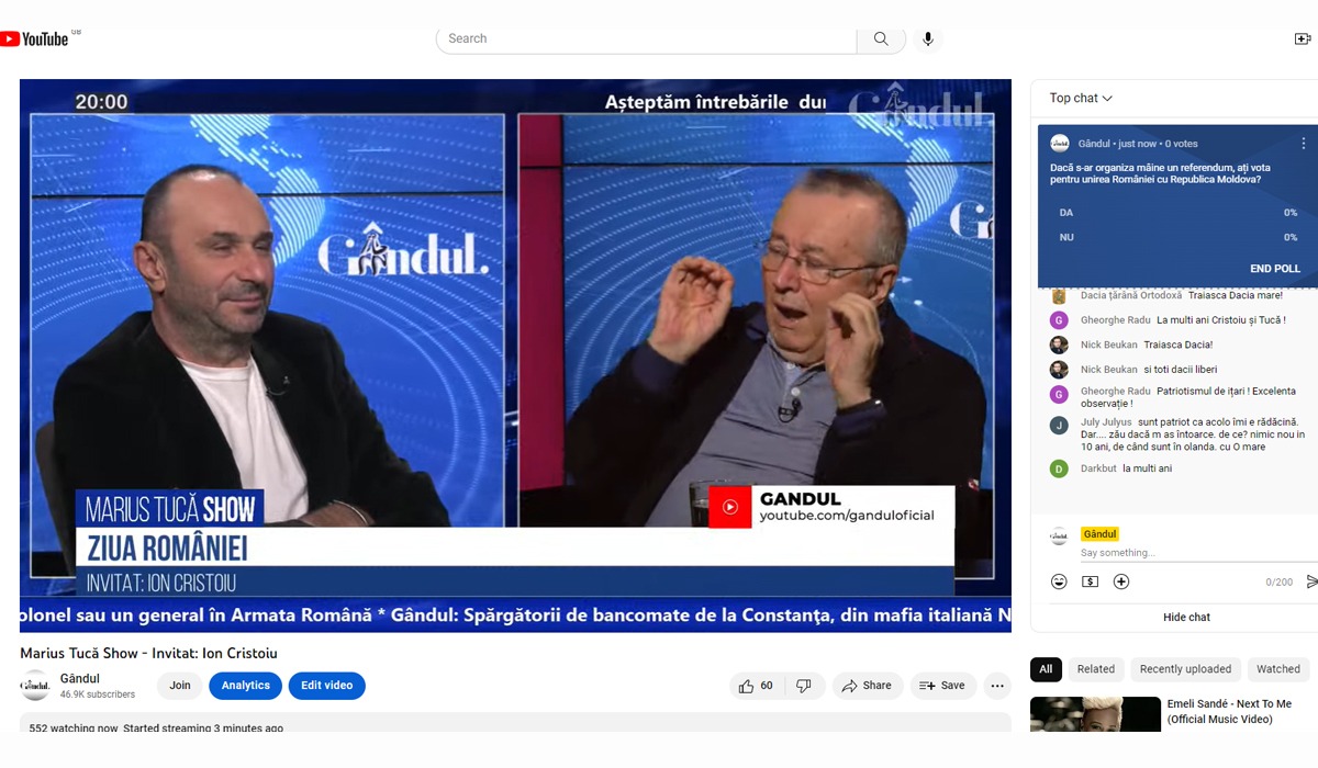 Poll Marius Tucă Show: ”Dacă s-ar organiza mâine referendum, ați vota pentru unirea României cu Republica Moldova?”
