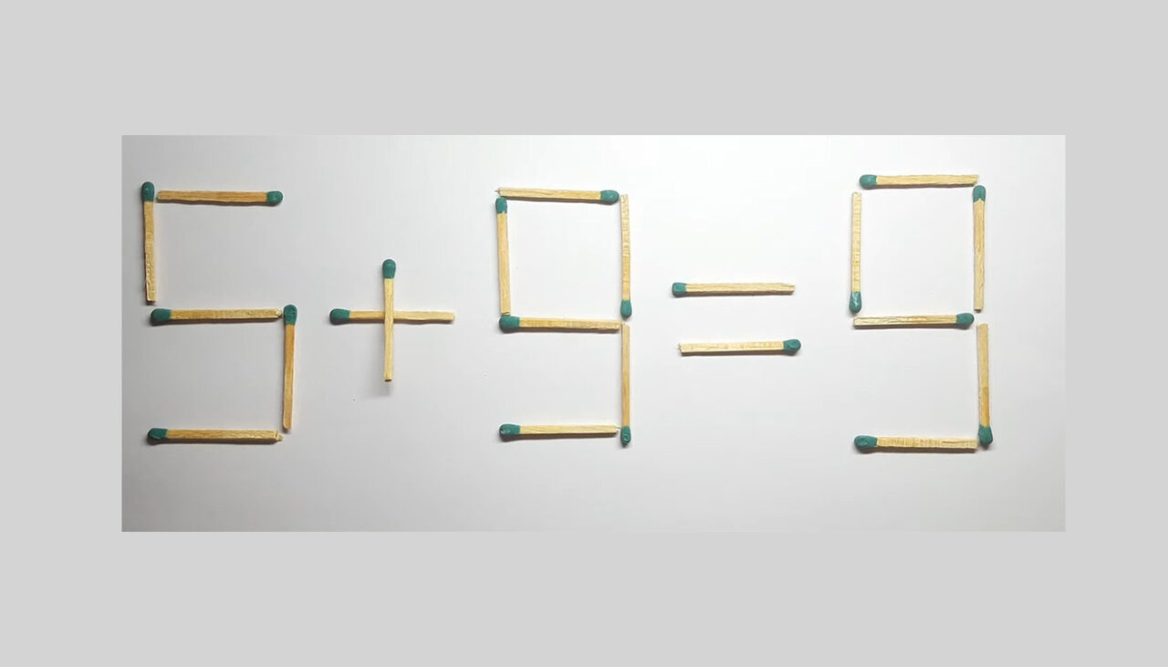 Test de inteligență cu chibrituri | Mutați un singur băț pentru a rezolva egalitatea: 5+9=9