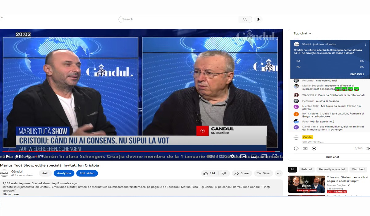 Poll Marius Tucă Show: „Credeți că refuzul aderării la Schengen demonstrează că UE ne privește ca europeni de mâna a doua?”