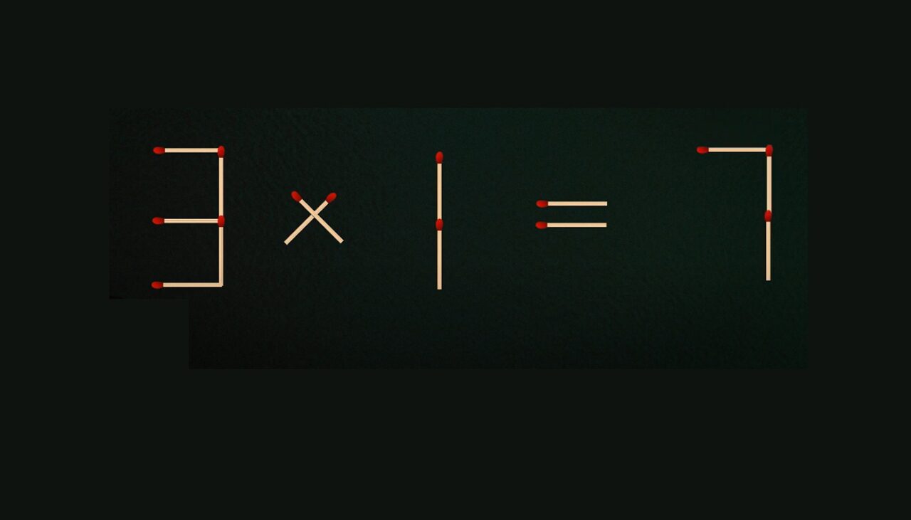 Test de logică | Mutați 2 chibrituri pentru a transforma 3 x 1 = 7 într-o egalitate corectă!