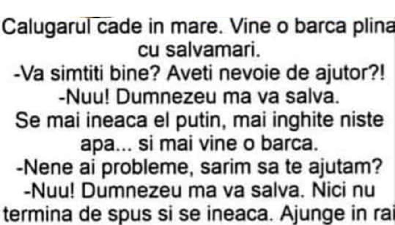 Bancul de marți | Călugărul cade în mare: „Dumnezeu mă va salva”