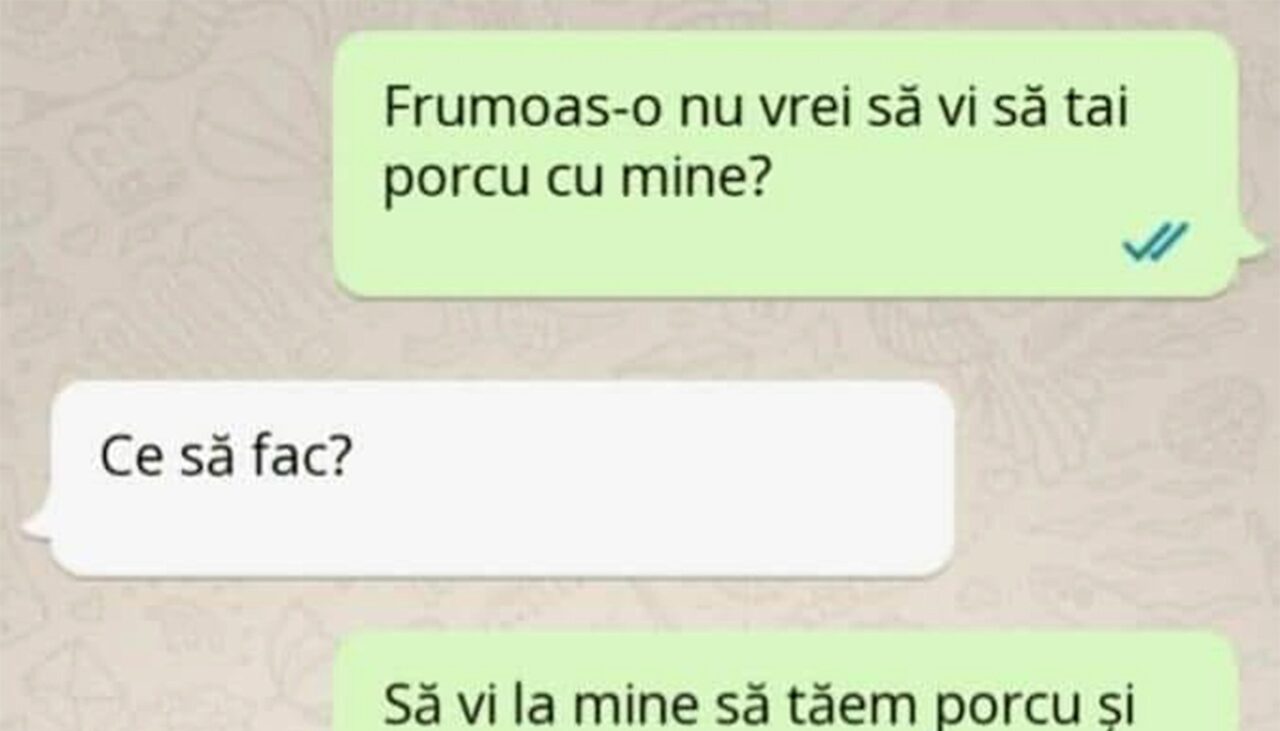 Bancul de vineri | „Frumoas-o nu vrei să vi să tai porcu cu mine?”