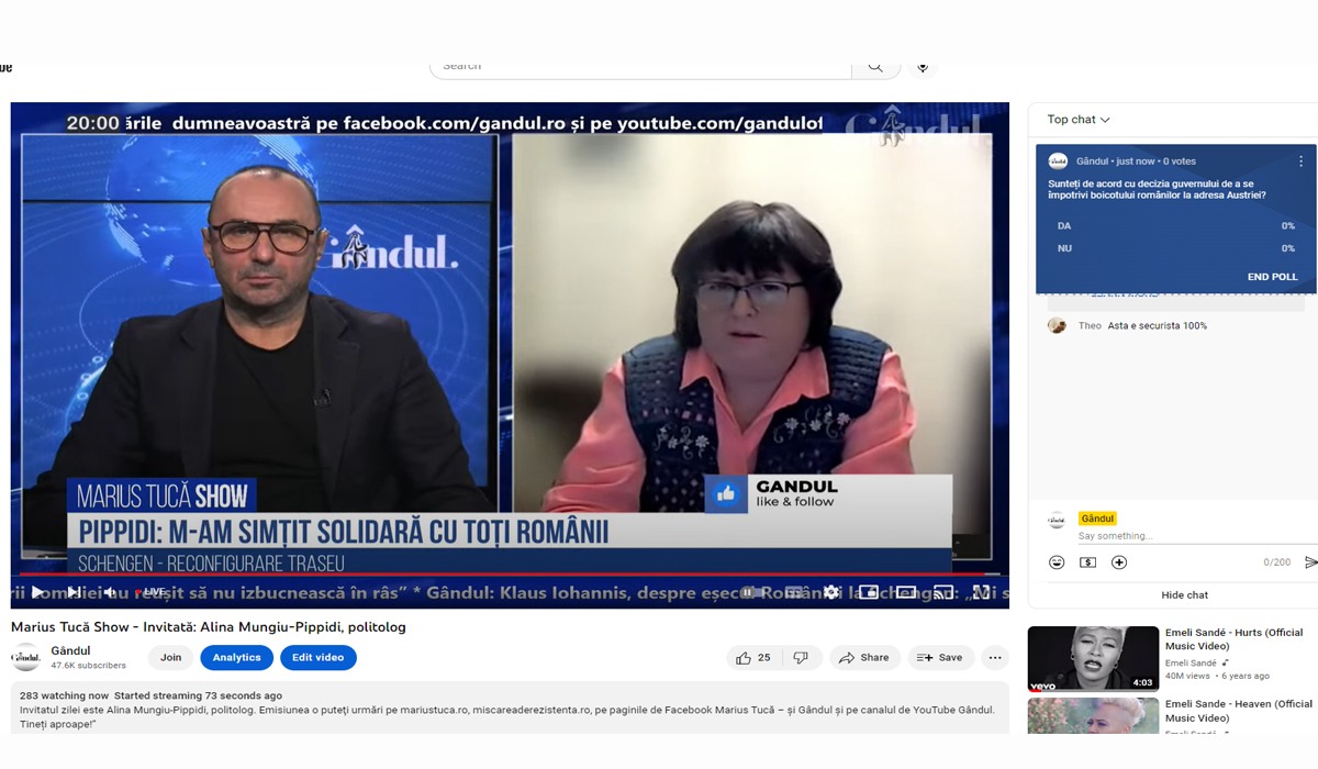 Poll Marius Tucă Show: „Sunteți de acord cu decizia Guvernului de a se împotrivi boicotului românilor la adresa Austriei?”