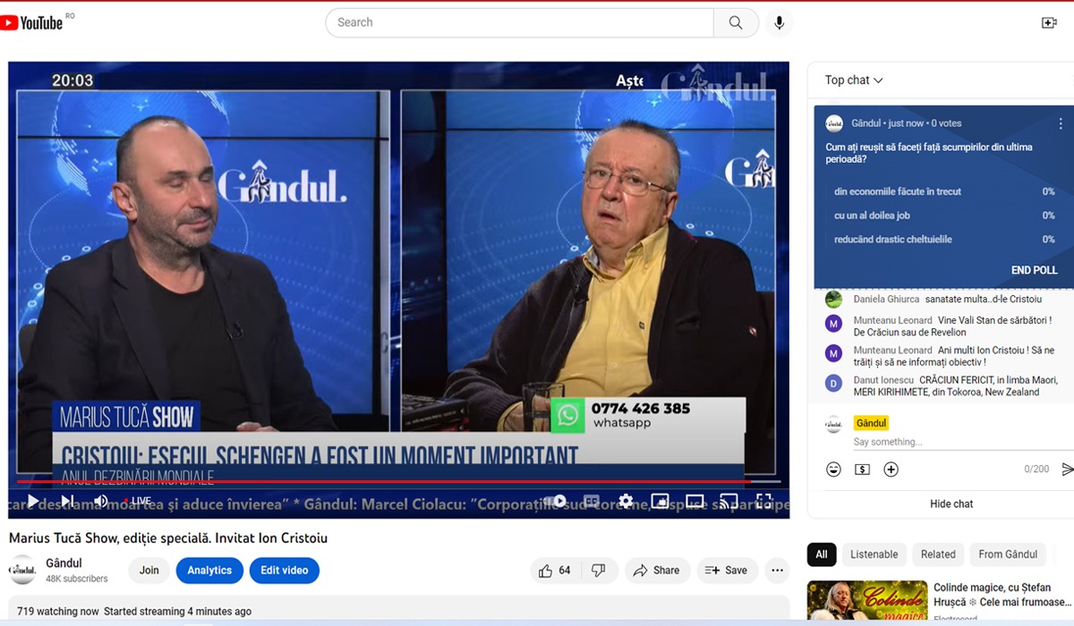 Poll Marius Tucă Show: „Cum ați reușit să faceți față scumpirilor din ultima perioadă?”. Care au fost cele trei variante de răspuns