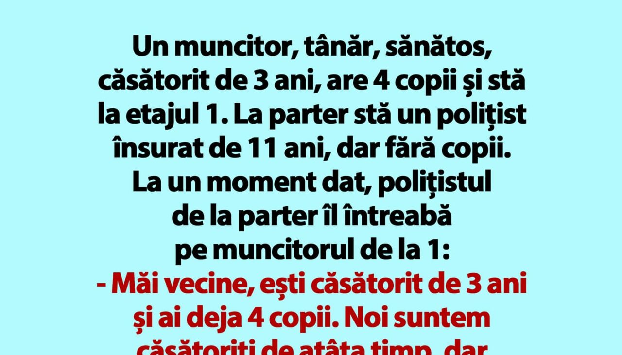 Bancul de vineri | „Ca să faci copii, îți trebuie doar un săpun și o mătură”