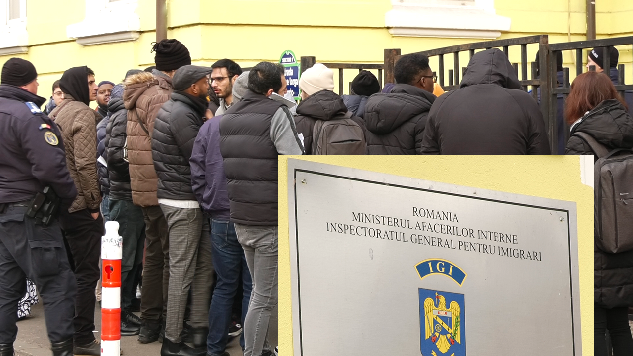 EXCLUSIV VIDEO | Zeci de migranți așteaptă cu orele la coadă pentru actele de ședere în România. „Vreau să-mi reînnoiesc buletinul. În țara mea sunt probleme, în România este bine”