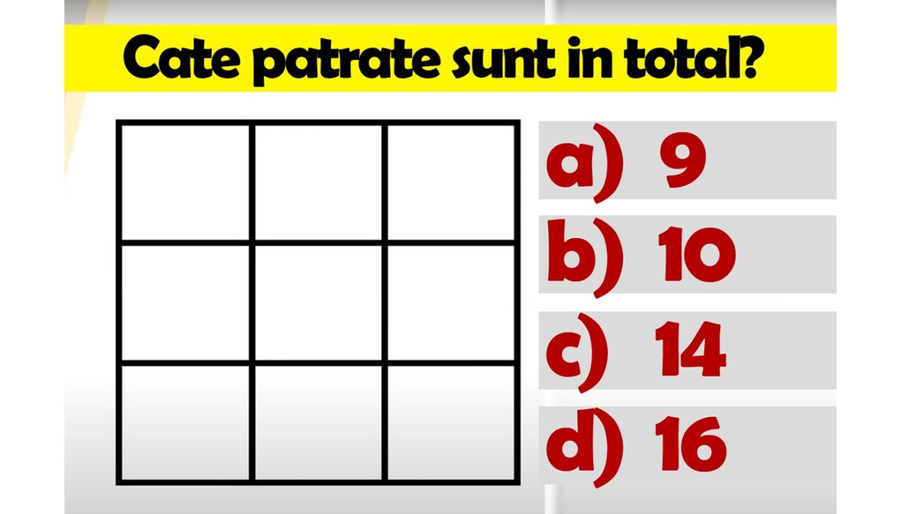 Testul IQ la care și geniile greșesc | Câte pătrate sunt în total: 9, 10, 14 sau 16?