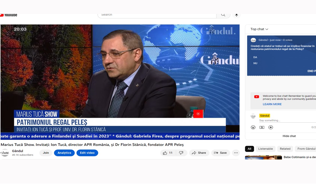 Poll Marius Tucă Show: ”Credeți că statul ar trebui să se implice financiar în patrimoniul regal de la Peleș?”