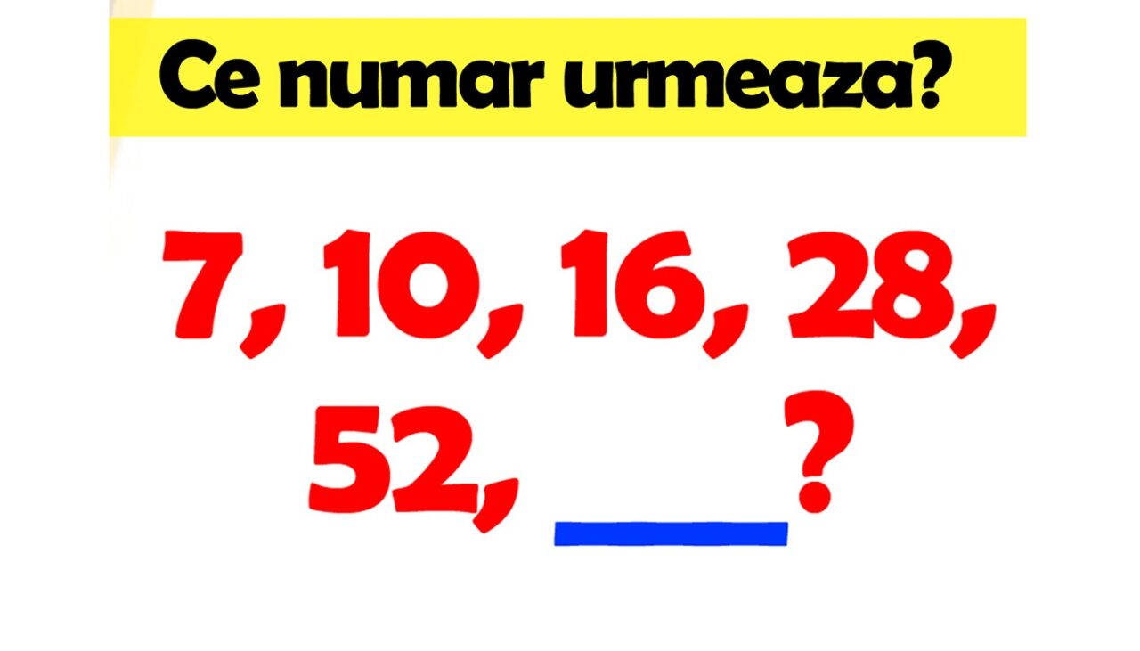TEST IQ doar pentru genii | Ce număr completează seria: 7,10,16,28,52?