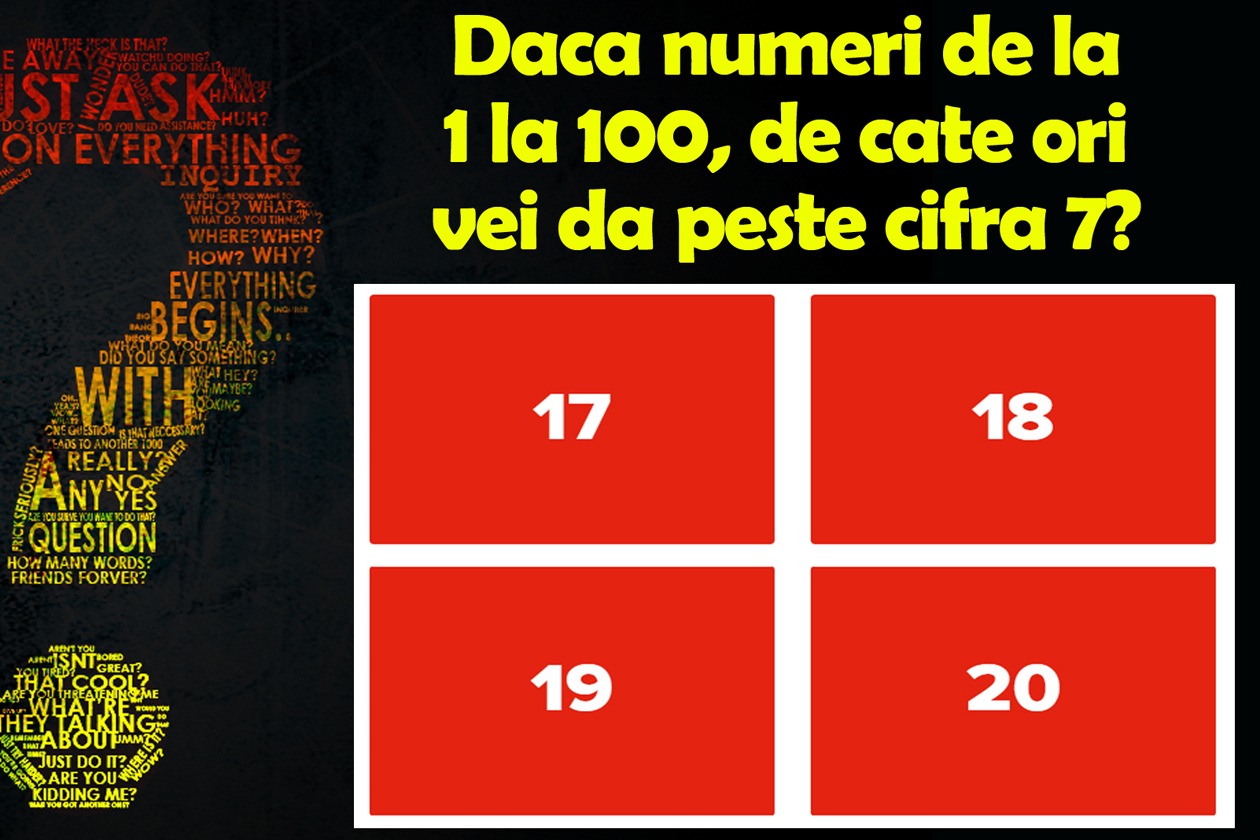 Test de inteligență | Dacă numeri de la 1 la 100, de câte ori vei da peste cifra 7?