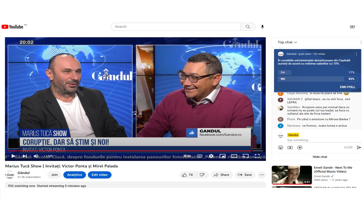 Poll Marius Tucă Show: ”În condițiile administrației dezastruoase din Capitală, sunteți de acord cu mărirea salariilor cu 10%?”