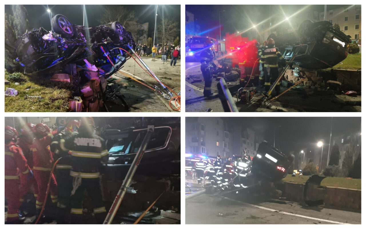 FOTO | Un tânăr în vârstă de 21 de ani a murit, după ce s-a răsturnat cu mașina pe o stradă din Sebeș