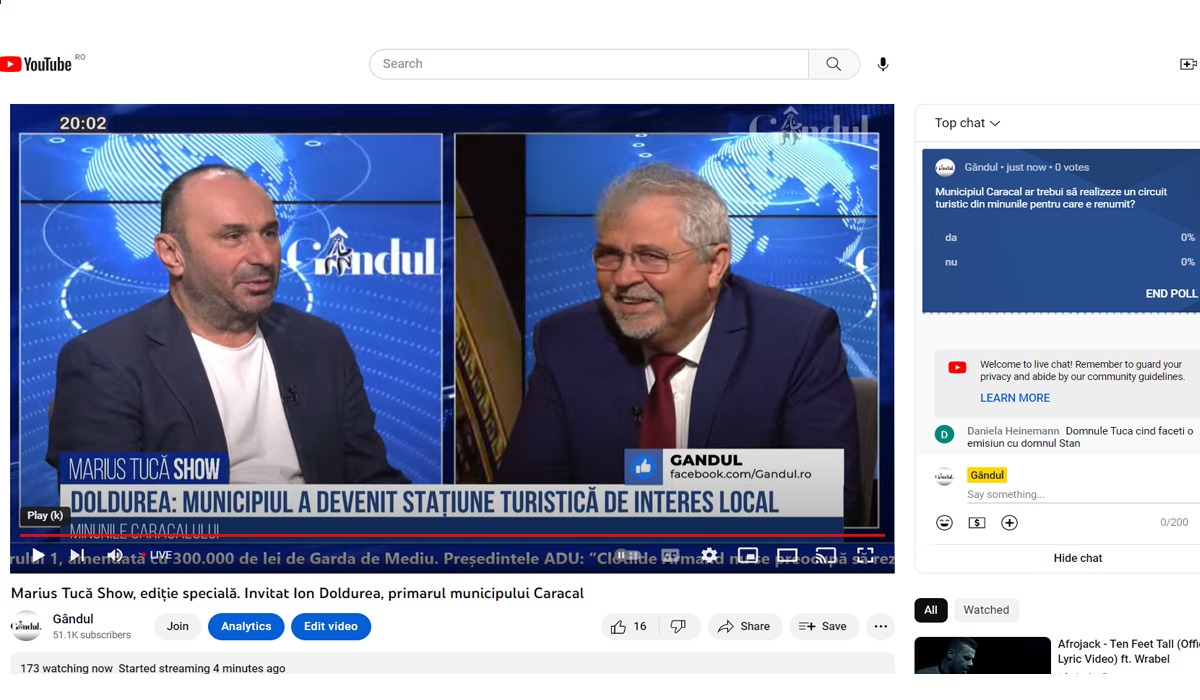 Poll Marius Tucă Show: „Municipiul Caracal ar trebui să realizeze un circuit turistic din minunile pentru care e renumit?”