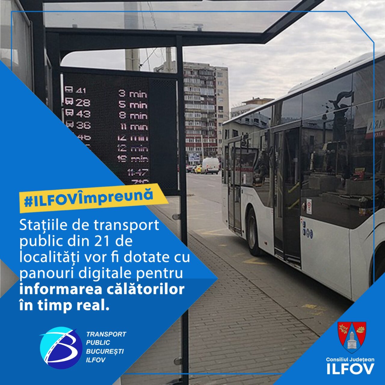 Stațiile de transport public din 21 de unități administrativ-teritoriale din județul Ilfov vor fi dotate cu panouri digitale pentru informarea călătorilor (P)