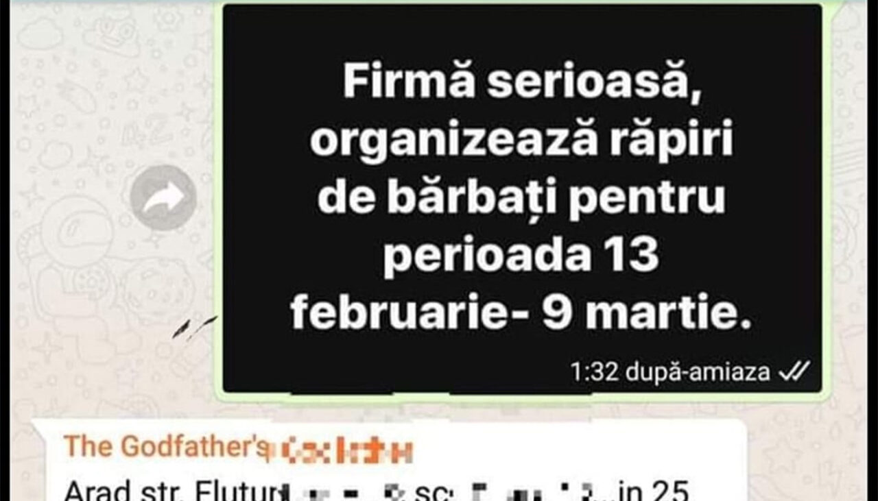 Bancul de marți | „Firmă serioasă organizează răpiri de bărbați pentru perioada 13 februarie – 9 martie”