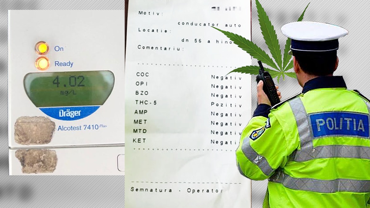 Un şofer din Mehedinți oprit în trafic de poliţişti combinase o cantitate uriașă de alcool cu canabis. Avea o valoare record de 4.02 mg/l alcool pur în aerul expirat 