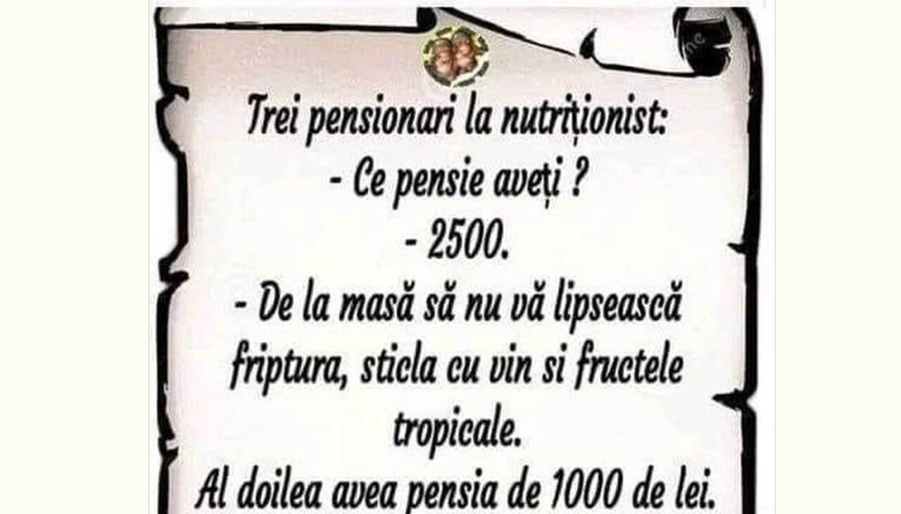Bancul de miercuri | 3 pensionari la nutriționist: „Ce pensie aveți?”