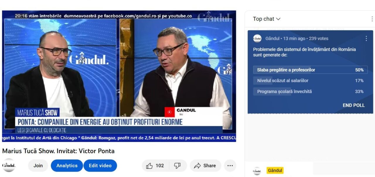 POLL Marius Tucă Show: ”Problemele din sistemul de învățământ din România sunt generate de …”