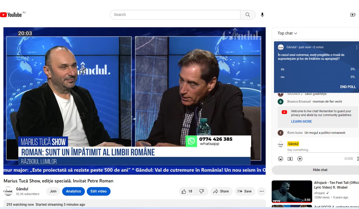 POLL Marius Tucă Show: „În cazul unui cutremur, aveți pregătite o trusă de supraviețuire și loc de întâlnire cu apropiații?”