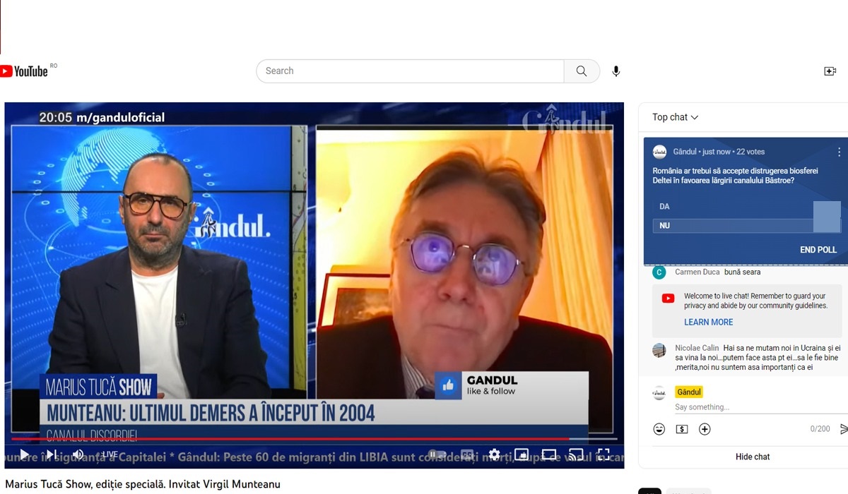 POLL Marius Tucă Show: „România ar trebui să accepte distrugerea biosferei Deltei în favoarea lărgirii canalului Bâstroe?”