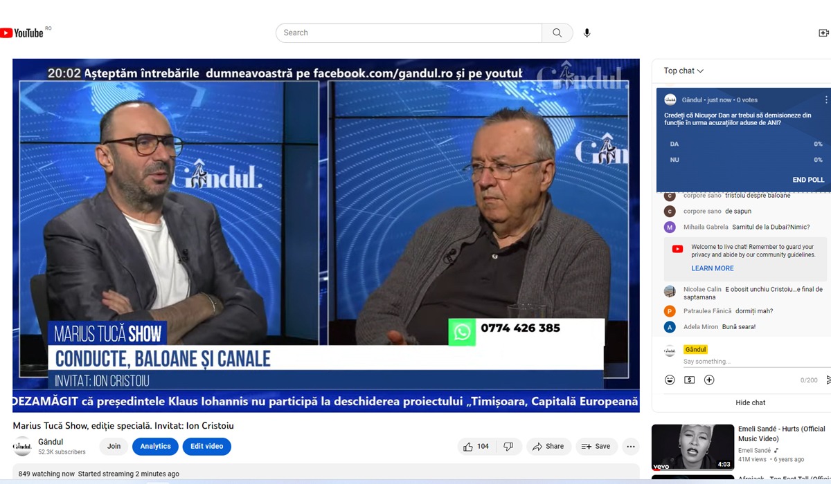 POLL Marius Tucă Show: „Credeți că Nicușor Dan ar trebui să demisioneze din funcție, în urma acuzațiilor aduse de ANI?”
