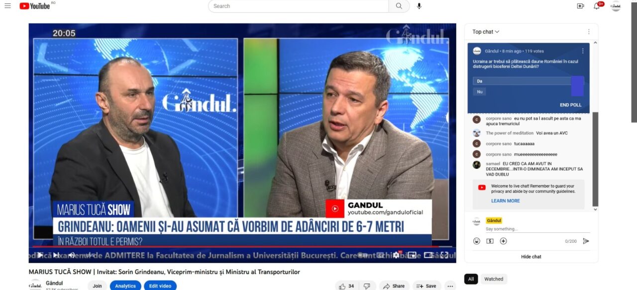 POLL Marius Tucă Show: „Ucraina ar trebui să plătească daune României, în cazul distrugerii biosferei Deltei Dunării?”