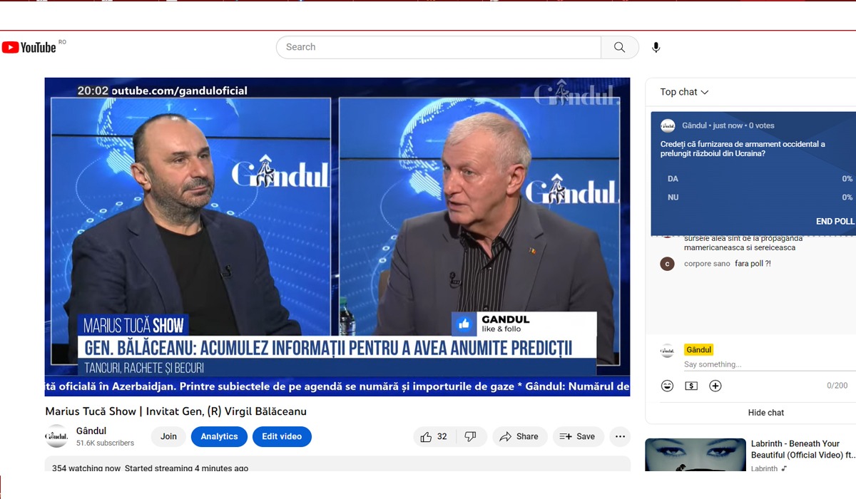 Poll Marius Tucă Show: „Credeți că furnizarea de armament occidental a prelungit războiul din Ucraina?”