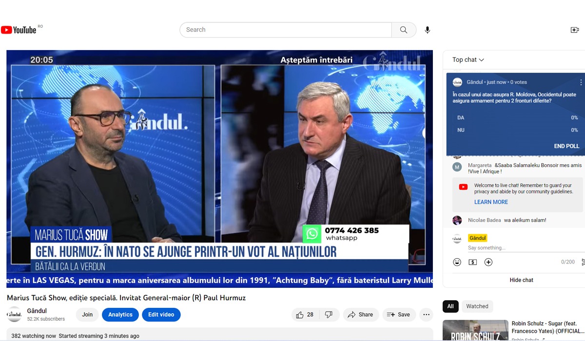Poll Marius Tucă Show: „În cazul unui atac al Rusiei asupra Republicii Moldova, Occidentul poate asigura armament pentru două fronturi diferite?”