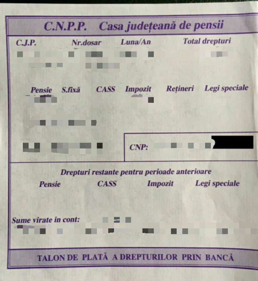 Un pensionar militar și-a publicat pe Facebook TALONUL pe februarie. „Să vedeți ce înseamnă o pensie specială”