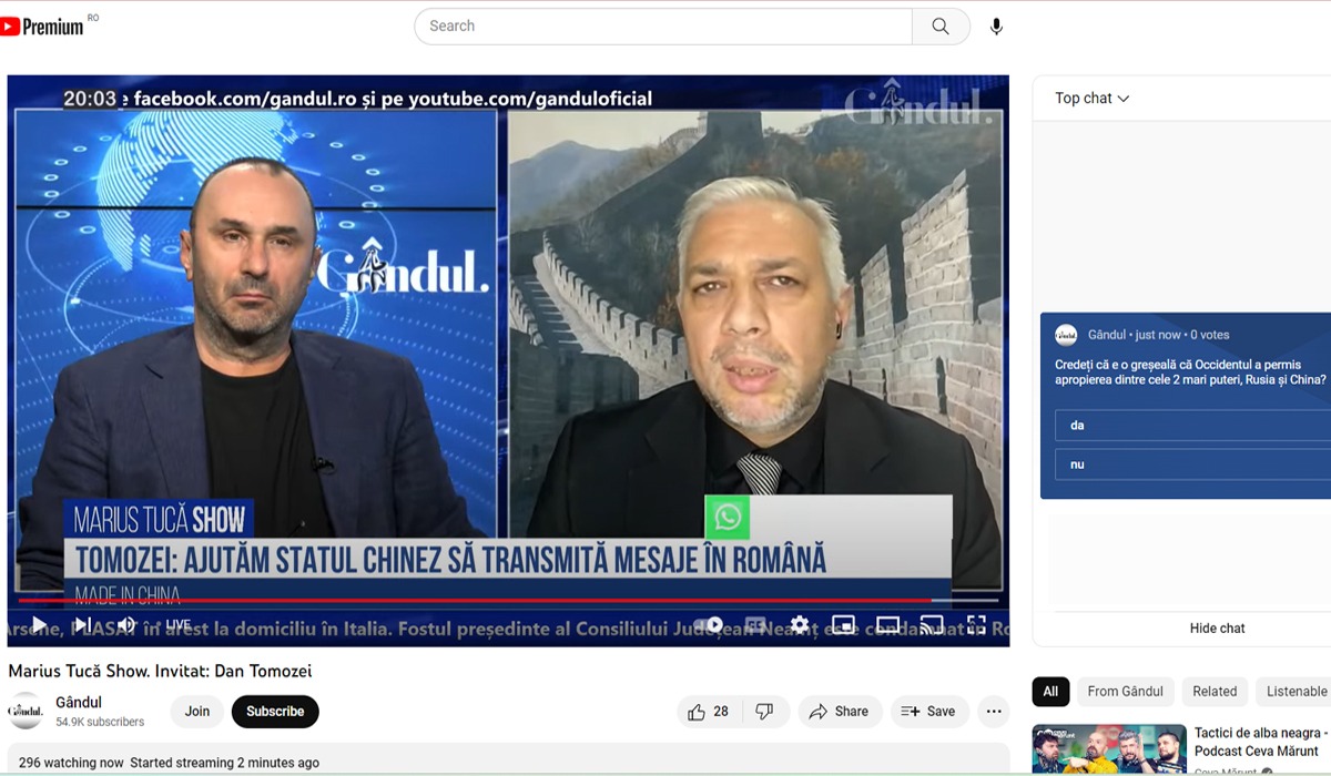 POLL Marius Tucă Show: „Credeți că este o greșeală că Occidentul a permis apropierea dintre cele două mari puteri, Rusia și China?”
